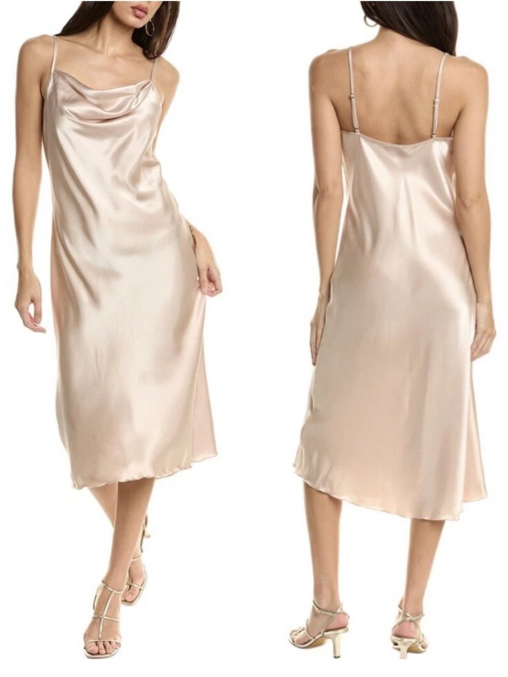 Bebe Satin slip dress cowl neck Champagne Size Large